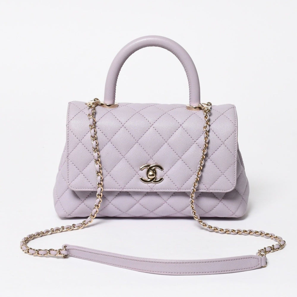 極美品 CHANEL シャネル ココハンドル XS 24 2WAYバッグ A92990 ランダム キャビアスキン パープル 中古 4a008638