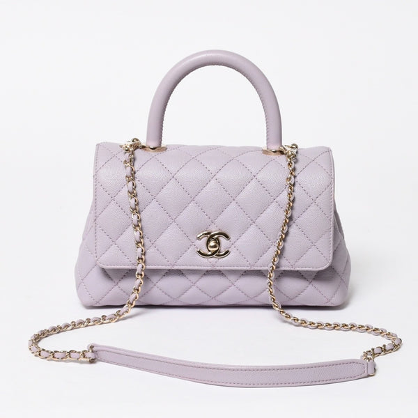 極美品 CHANEL シャネル ココハンドル XS 24 2WAYバッグ A92990 ランダム キャビアスキン パープル 中古 4a008638