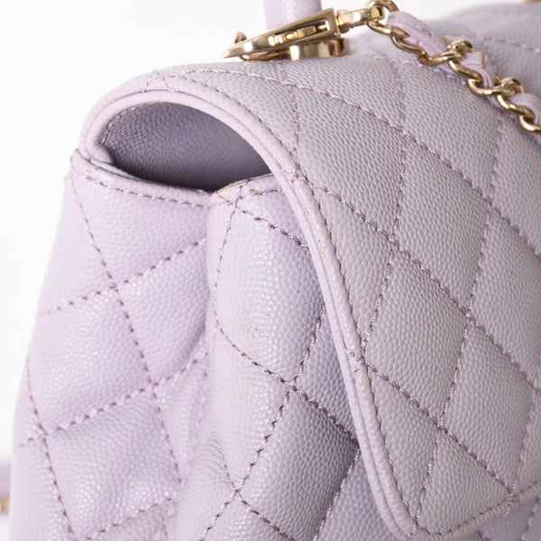 極美品 CHANEL シャネル ココハンドル XS 24 2WAYバッグ A92990 ランダム キャビアスキン パープル 中古 4a008638