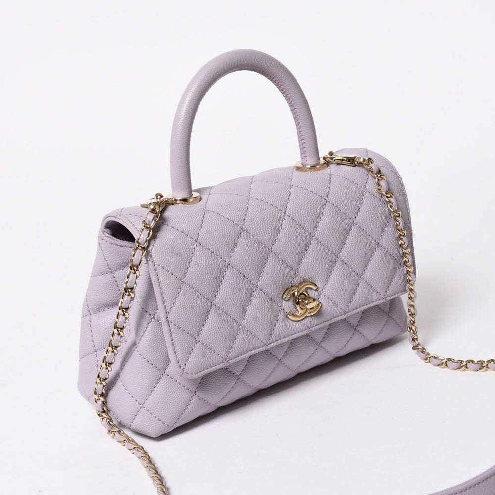 極美品 CHANEL シャネル ココハンドル XS 24 2WAYバッグ A92990 ランダム キャビアスキン パープル 中古 4a008638