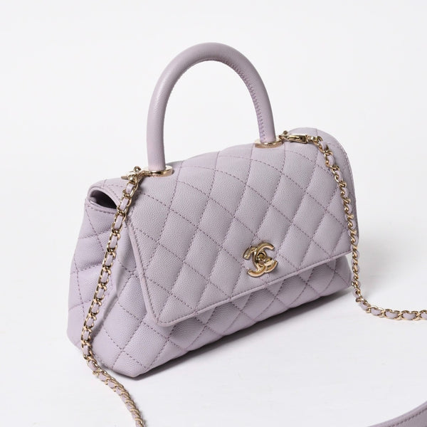 極美品 CHANEL シャネル ココハンドル XS 24 2WAYバッグ A92990 ランダム キャビアスキン パープル 中古 4a008638