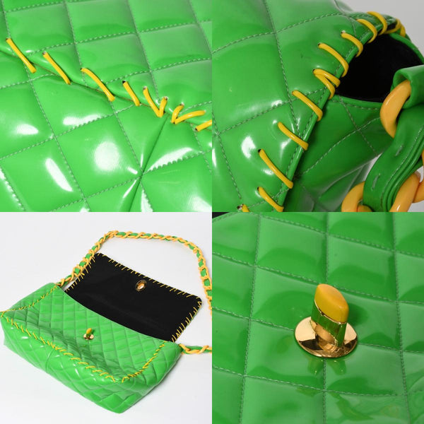 極美品 CHANEL シャネル デカマトラッセ 33 チェーンショルダーバッグ 2番台 ココマーク エナメル グリーン 中古 4a008340