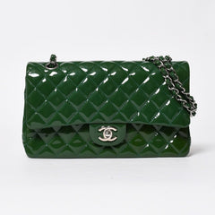 極美品 CHANEL シャネル マトラッセ 25cm Wフラップ チェーンショルダーバッグ 19番台 パテント グリーン シルバー金具 中古 4a008758
