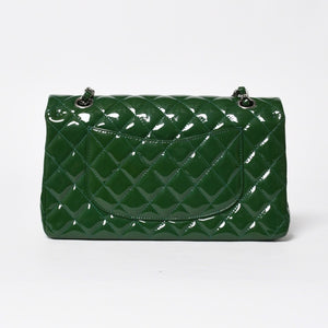 極美品 CHANEL シャネル マトラッセ 25cm Wフラップ チェーンショルダーバッグ 19番台 パテント グリーン シルバー金具 中古 4a008758