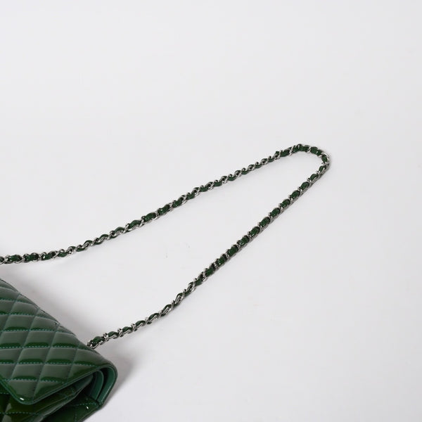 極美品 CHANEL シャネル マトラッセ 25cm Wフラップ チェーンショルダーバッグ 19番台 パテント グリーン シルバー金具 中古 4a008758