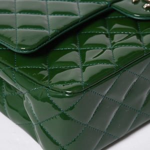 極美品 CHANEL シャネル マトラッセ 25cm Wフラップ チェーンショルダーバッグ 19番台 パテント グリーン シルバー金具 中古 4a008758