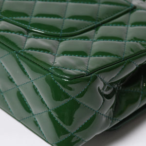 極美品 CHANEL シャネル マトラッセ 25cm Wフラップ チェーンショルダーバッグ 19番台 パテント グリーン シルバー金具 中古 4a008758