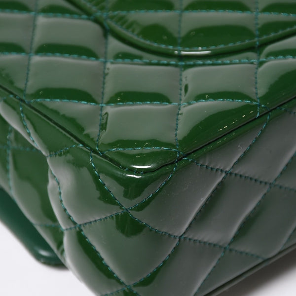 極美品 CHANEL シャネル マトラッセ 25cm Wフラップ チェーンショルダーバッグ 19番台 パテント グリーン シルバー金具 中古 4a008758
