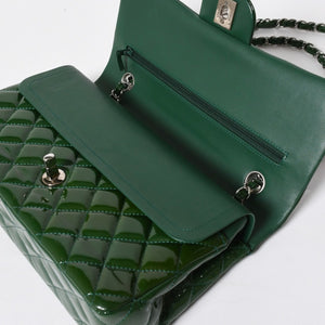極美品 CHANEL シャネル マトラッセ 25cm Wフラップ チェーンショルダーバッグ 19番台 パテント グリーン シルバー金具 中古 4a008758