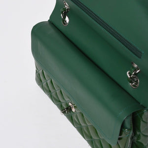 極美品 CHANEL シャネル マトラッセ 25cm Wフラップ チェーンショルダーバッグ 19番台 パテント グリーン シルバー金具 中古 4a008758