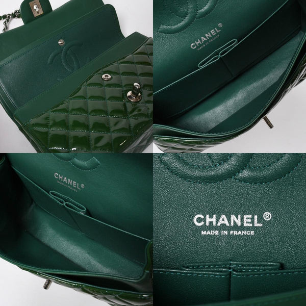 極美品 CHANEL シャネル マトラッセ 25cm Wフラップ チェーンショルダーバッグ 19番台 パテント グリーン シルバー金具 中古 4a008758