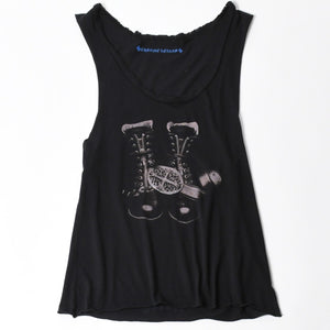 極美品 CHROME HEARTS クロムハーツ ベルトタンクトップ ノースリーブ スクロールラベル サイズXS ブラック グレー ブルー 中古 4a008425