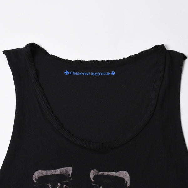 極美品 CHROME HEARTS クロムハーツ ベルトタンクトップ ノースリーブ スクロールラベル サイズXS ブラック グレー ブルー 中古 4a008425