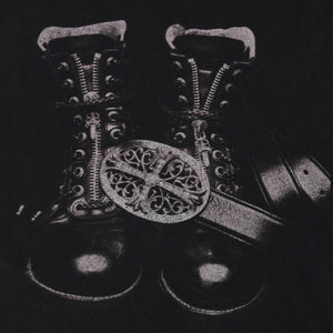 極美品 CHROME HEARTS クロムハーツ ベルトタンクトップ ノースリーブ スクロールラベル サイズXS ブラック グレー ブルー 中古 4a008425