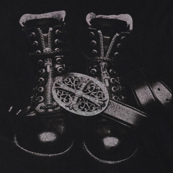極美品 CHROME HEARTS クロムハーツ ベルトタンクトップ ノースリーブ スクロールラベル サイズXS ブラック グレー ブルー 中古 4a008425