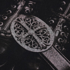 極美品 CHROME HEARTS クロムハーツ ベルトタンクトップ ノースリーブ スクロールラベル サイズXS ブラック グレー ブルー 中古 4a008425