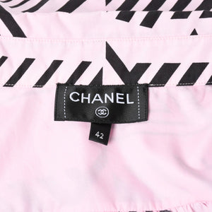 新品同様 CHANEL シャネル ワンピース P74316V65938 サイズ42 ココマーク コットン ピンク ブラック 総柄 中古 4a008702