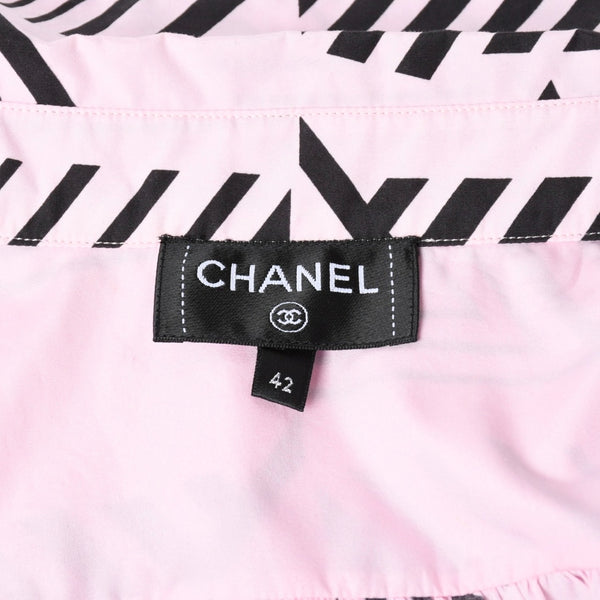新品同様 CHANEL シャネル ワンピース P74316V65938 サイズ42 ココマーク コットン ピンク ブラック 総柄 中古 4a008702