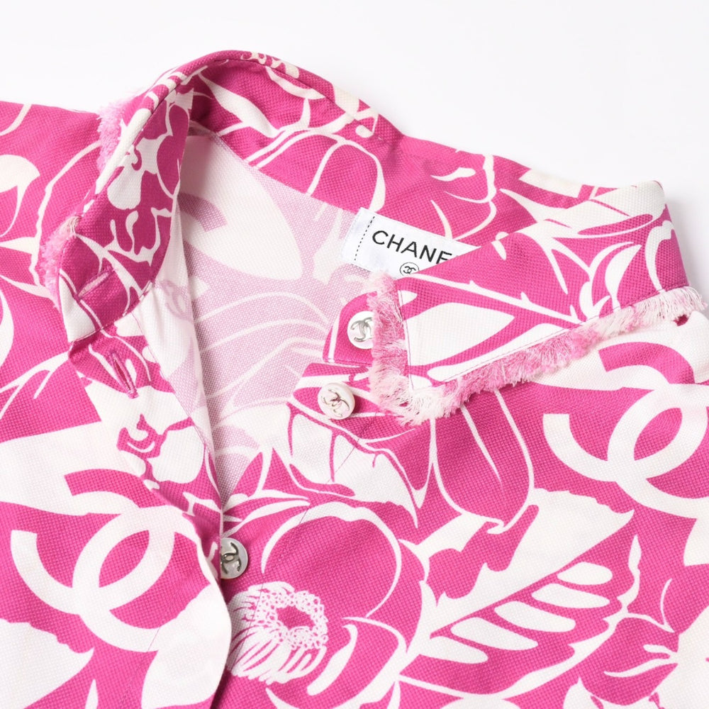 CHANEL シャネル カメリア 半袖シャツ P70267V61835 サイズ50 ココマーク ピンク ホワイト メンズ 総柄 美品 中古 4a008665