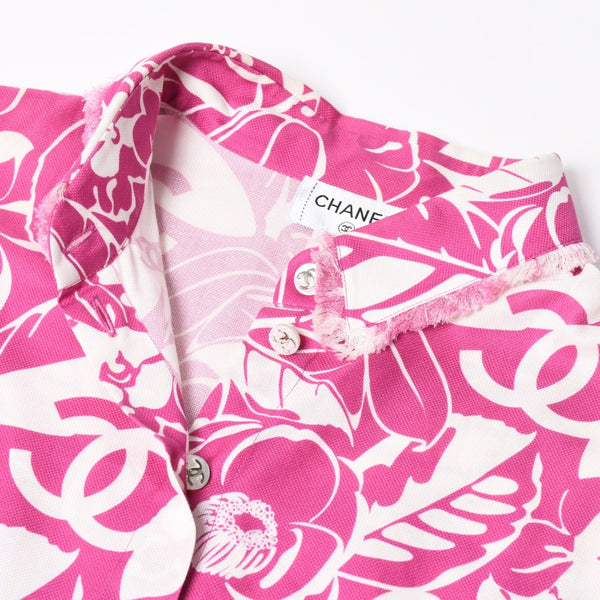 CHANEL シャネル カメリア 半袖シャツ P70267V61835 サイズ50 ココマーク ピンク ホワイト メンズ 総柄 美品 中古 4a008665