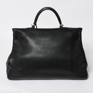 Extremely rare HERMES Kelly 50 handbag, black Taurillon Clemence leather, silver hardware. ◻J stamp, excellent condition, pre-owned, 4a008677