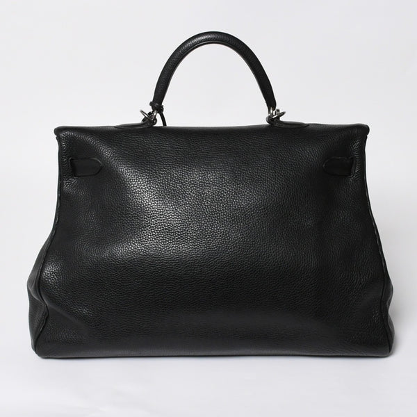 Extremely rare HERMES Kelly 50 handbag, black Taurillon Clemence leather, silver hardware. ◻J stamp, excellent condition, pre-owned, 4a008677