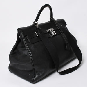 Extremely rare HERMES Kelly 50 handbag, black Taurillon Clemence leather, silver hardware. ◻J stamp, excellent condition, pre-owned, 4a008677