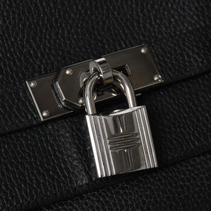 Extremely rare HERMES Kelly 50 handbag, black Taurillon Clemence leather, silver hardware. ◻J stamp, excellent condition, pre-owned, 4a008677