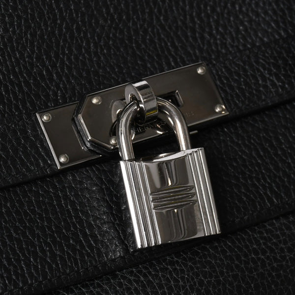 Extremely rare HERMES Kelly 50 handbag, black Taurillon Clemence leather, silver hardware. ◻J stamp, excellent condition, pre-owned, 4a008677