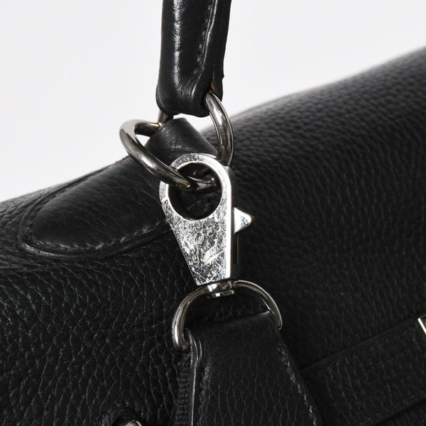 Extremely rare HERMES Kelly 50 handbag, black Taurillon Clemence leather, silver hardware. ◻J stamp, excellent condition, pre-owned, 4a008677