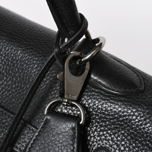 Extremely rare HERMES Kelly 50 handbag, black Taurillon Clemence leather, silver hardware. ◻J stamp, excellent condition, pre-owned, 4a008677