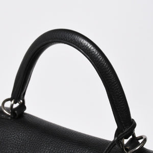 Extremely rare HERMES Kelly 50 handbag, black Taurillon Clemence leather, silver hardware. ◻J stamp, excellent condition, pre-owned, 4a008677