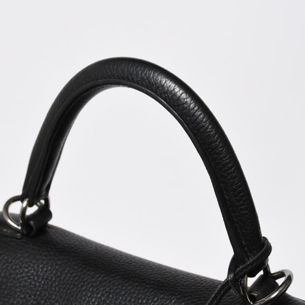 Extremely rare HERMES Kelly 50 handbag, black Taurillon Clemence leather, silver hardware. ◻J stamp, excellent condition, pre-owned, 4a008677
