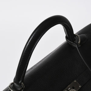 Extremely rare HERMES Kelly 50 handbag, black Taurillon Clemence leather, silver hardware. ◻J stamp, excellent condition, pre-owned, 4a008677