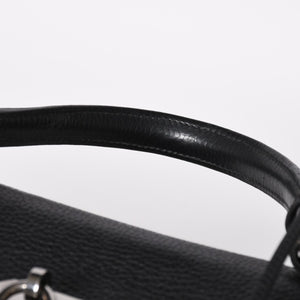 Extremely rare HERMES Kelly 50 handbag, black Taurillon Clemence leather, silver hardware. ◻J stamp, excellent condition, pre-owned, 4a008677