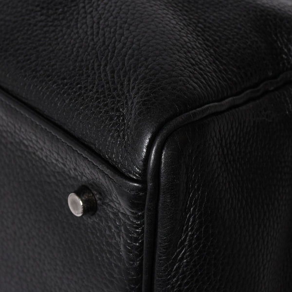 Extremely rare HERMES Kelly 50 handbag, black Taurillon Clemence leather, silver hardware. ◻J stamp, excellent condition, pre-owned, 4a008677
