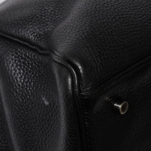 Extremely rare HERMES Kelly 50 handbag, black Taurillon Clemence leather, silver hardware. ◻J stamp, excellent condition, pre-owned, 4a008677