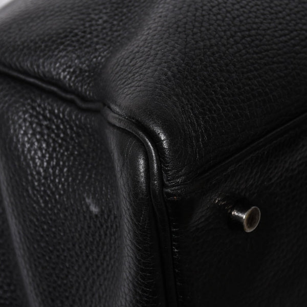 Extremely rare HERMES Kelly 50 handbag, black Taurillon Clemence leather, silver hardware. ◻J stamp, excellent condition, pre-owned, 4a008677