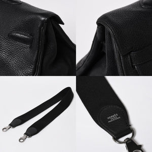 Extremely rare HERMES Kelly 50 handbag, black Taurillon Clemence leather, silver hardware. ◻J stamp, excellent condition, pre-owned, 4a008677