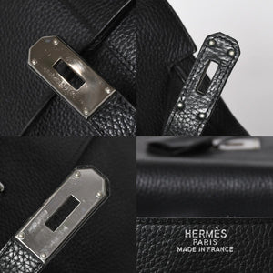 Extremely rare HERMES Kelly 50 handbag, black Taurillon Clemence leather, silver hardware. ◻J stamp, excellent condition, pre-owned, 4a008677