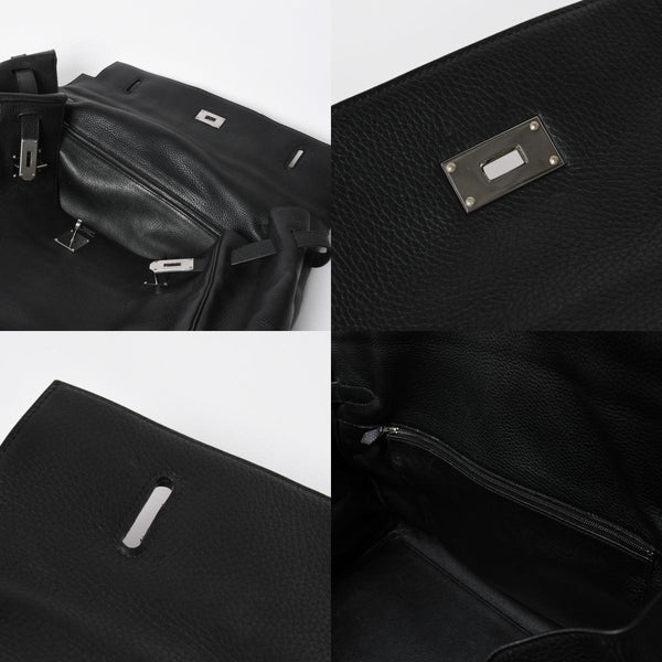 Extremely rare HERMES Kelly 50 handbag, black Taurillon Clemence leather, silver hardware. ◻J stamp, excellent condition, pre-owned, 4a008677
