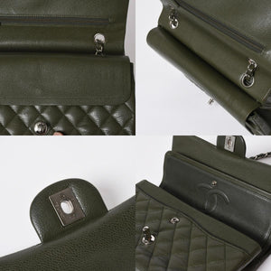 極美品 CHANEL シャネル マトラッセ25 Wフラップ Wチェーンショルダーバッグ 14番台 ココマーク キャビアスキン オリーブ 中古 4a008411