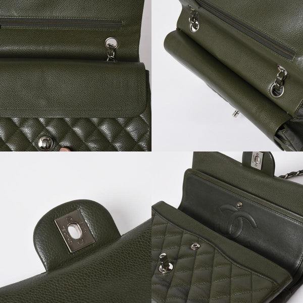 極美品 CHANEL シャネル マトラッセ25 Wフラップ Wチェーンショルダーバッグ 14番台 ココマーク キャビアスキン オリーブ 中古 4a008411