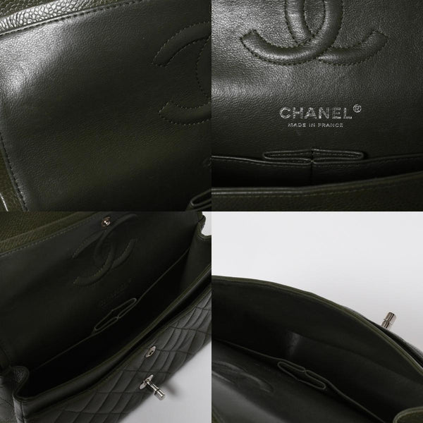 極美品 CHANEL シャネル マトラッセ25 Wフラップ Wチェーンショルダーバッグ 14番台 ココマーク キャビアスキン オリーブ 中古 4a008411