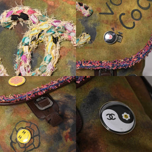 極美品 CHANEL シャネル エンブロイダリー ショルダーバッグ A92790 20番台 グラフィティ ココマーク カーキ マルチカラー 中古 4a008681
