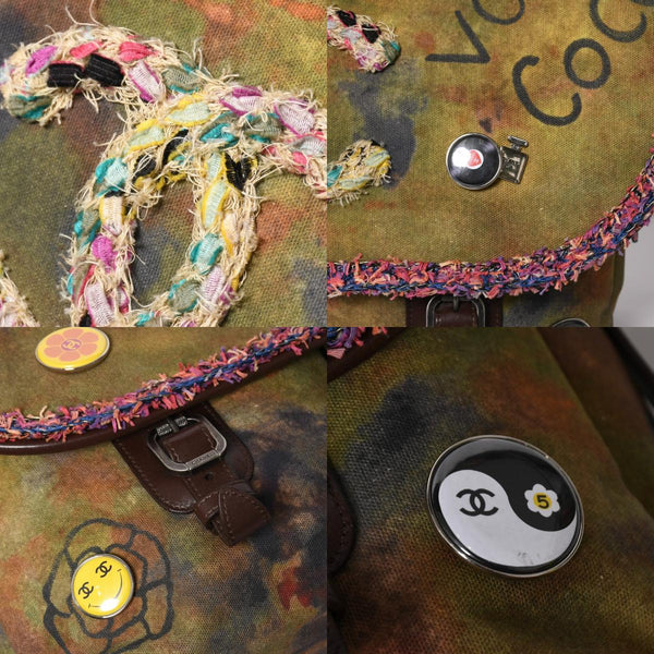 極美品 CHANEL シャネル エンブロイダリー ショルダーバッグ A92790 20番台 グラフィティ ココマーク カーキ マルチカラー 中古 4a008681
