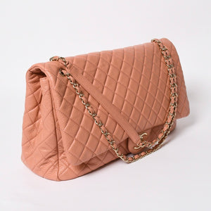 新品同様 CHANEL シャネル ジャンボ マトラッセ XXL ショルダーバッグ ピンク系 チェーンショルダー デカマト 中古 4a008682