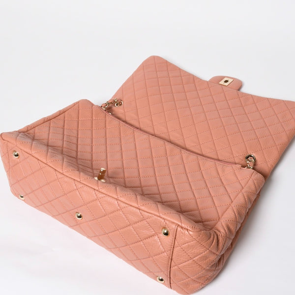 新品同様 CHANEL シャネル ジャンボ マトラッセ XXL ショルダーバッグ ピンク系 チェーンショルダー デカマト 中古 4a008682