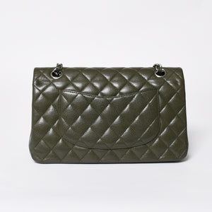 極美品 CHANEL シャネル マトラッセ25 Wフラップ Wチェーンショルダーバッグ 14番台 ココマーク キャビアスキン オリーブ 中古 4a008411