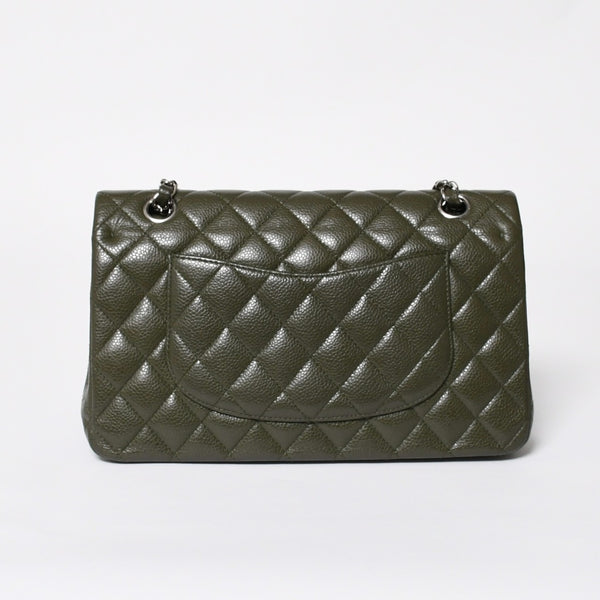 極美品 CHANEL シャネル マトラッセ25 Wフラップ Wチェーンショルダーバッグ 14番台 ココマーク キャビアスキン オリーブ 中古 4a008411